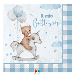 20 Tovaglioli 33 x 33 cm Battesimo Teddy Bear Celeste