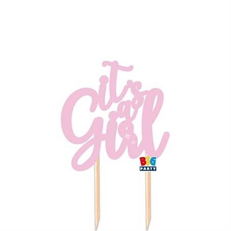 Cake Topper in carta 12 x 21 cm Scritta Italic It's a Girl