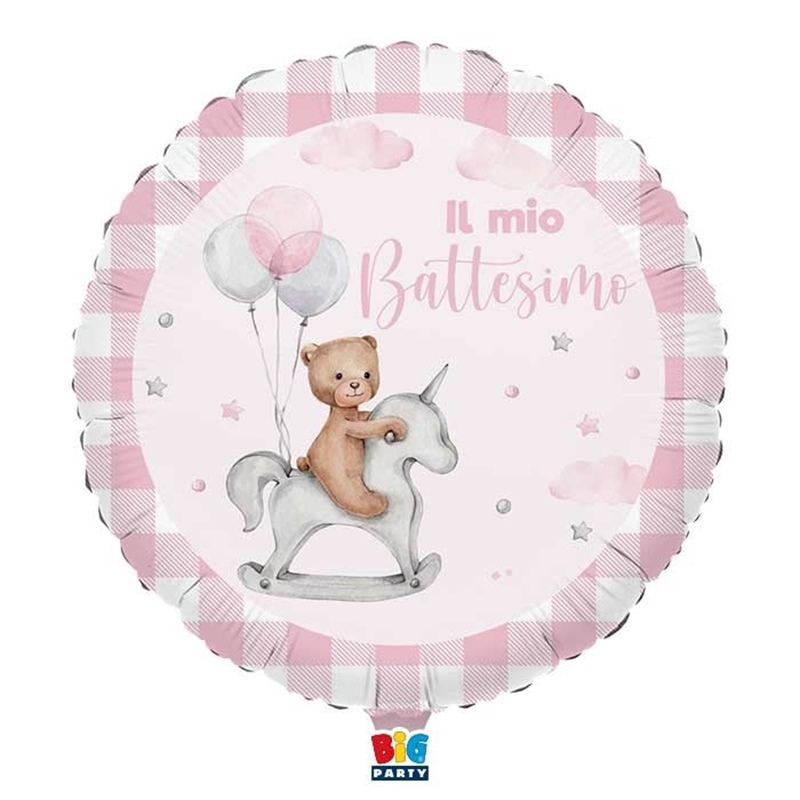 Palloncino Mylar 18" Battesimo Teddy Bear Rosa