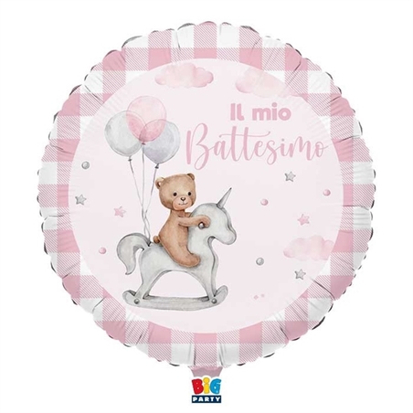 Palloncino Mylar 18" Battesimo Teddy Bear Rosa