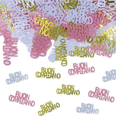 Coriandoli in plastica Buon Compleanno Chic Rosa 15 grammi
