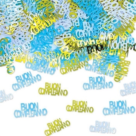 Coriandoli in plastica Buon Compleanno Chic Celeste 15 grammi