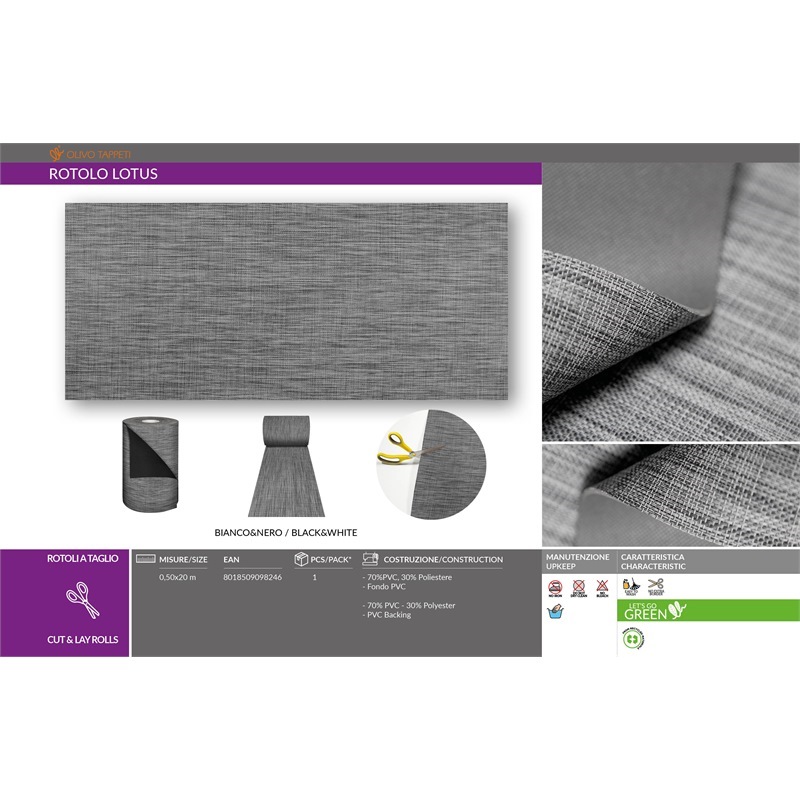 Tappetto Rotolo Lotus Colore Bianco/nero 