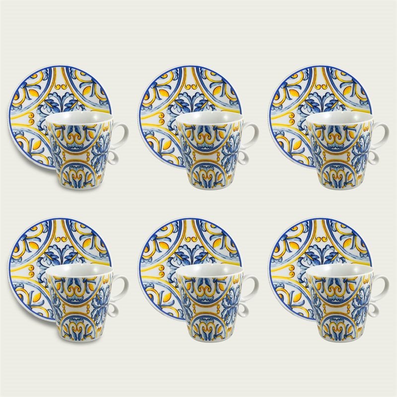 Set 6 Tazze Caffe’ Con Piattino Decoro Vietri