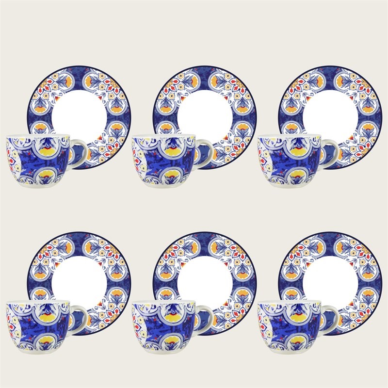 Set 6 Tazze Caffe’ Con Piattino Decoro Capri