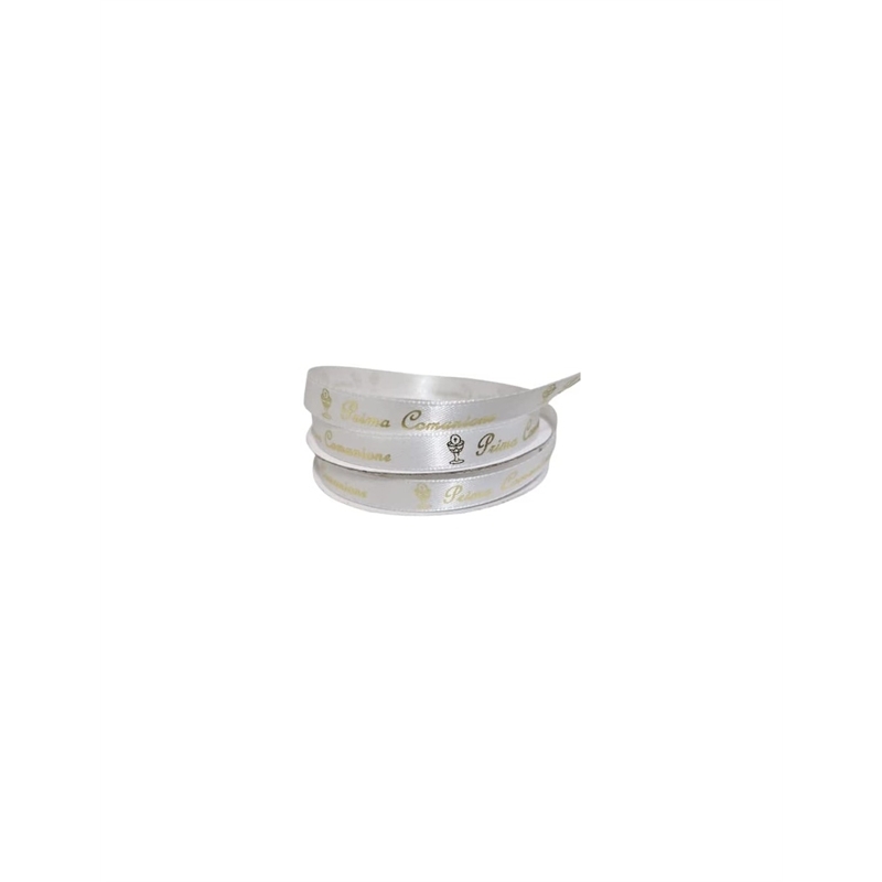 Nastro con Scritta Prima Comunione Bianco 15 mm x 23 Metri