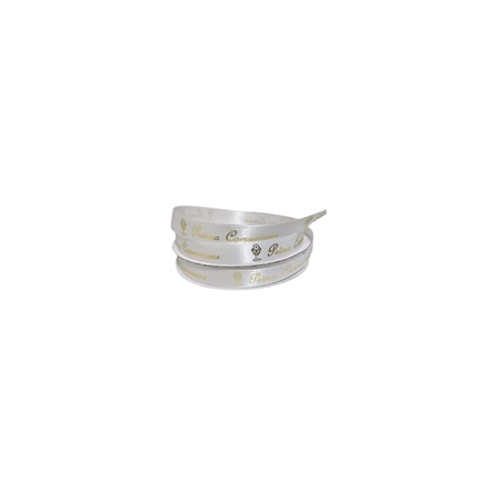 Nastro con Scritta Prima Comunione Bianco 15 mm x 23 Metri
