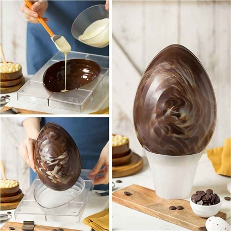 Stampo per uova di cioccolato da 500 g in policarbonato 1 cavità rigato.