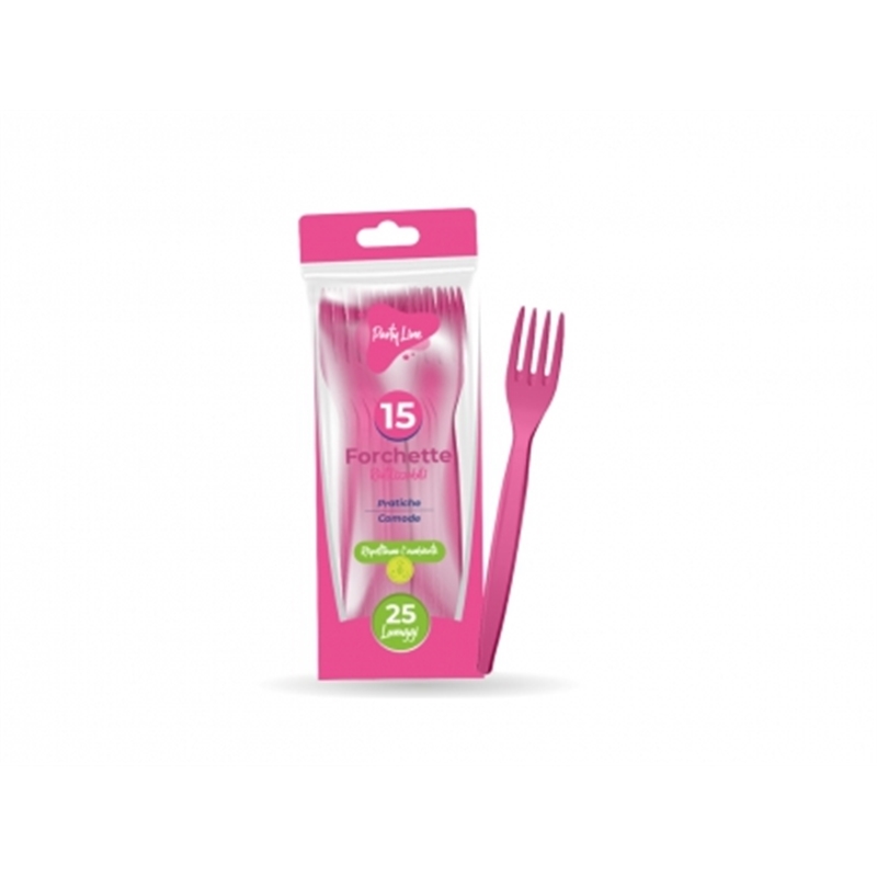 Forchette In Plastica Riutlizzabili Fucsia 15 Pz