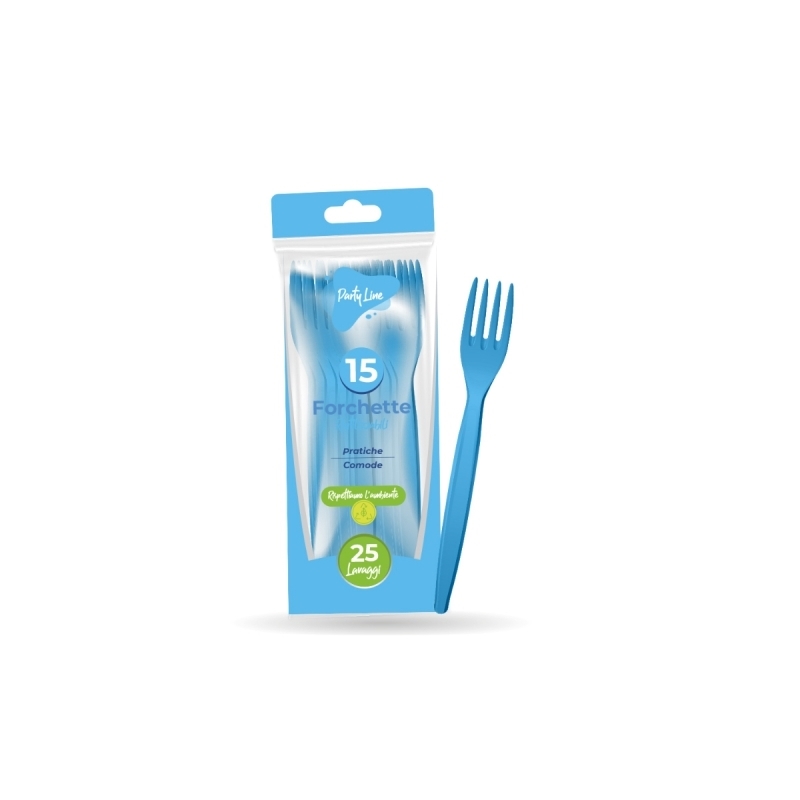 Forchette In Plastica Riutlizzabili Celeste 15 Pz