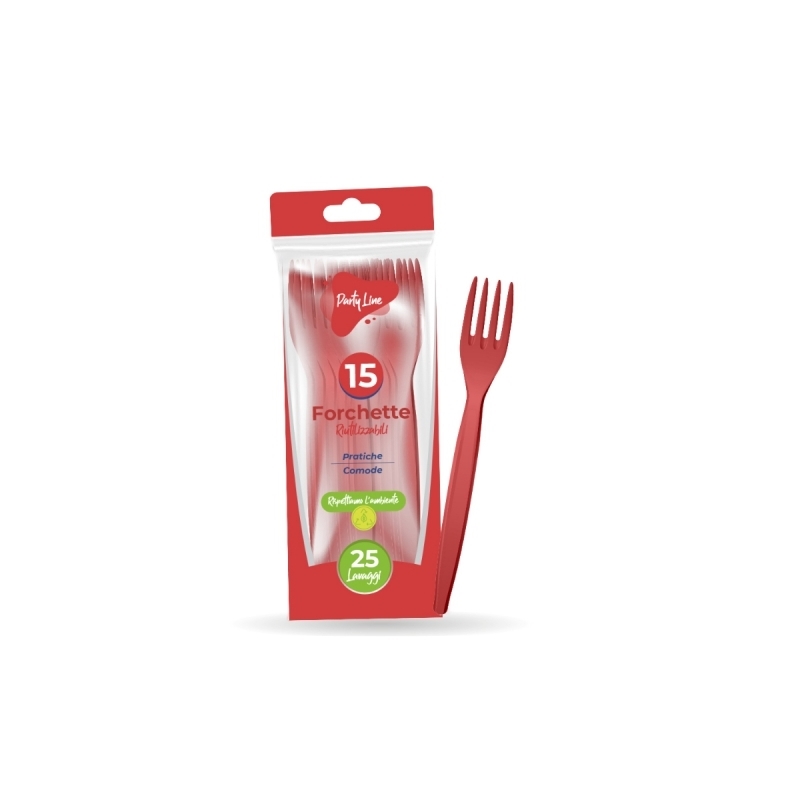 Forchette In Plastica Riutlizzabili Rosse 15 Pz