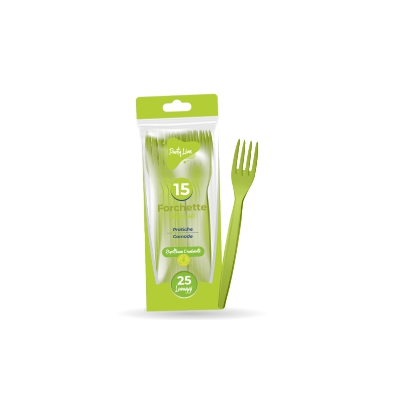 Forchette In Plastica Riutlizzabili Verde 15 Pz