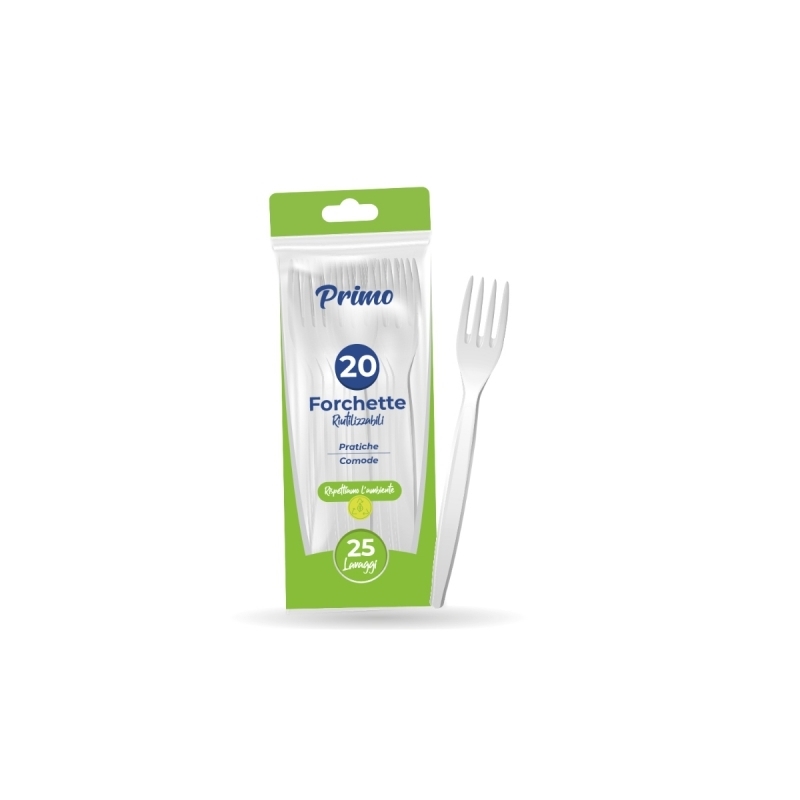 Forchette In Plastica Riutlizzabili Bianche 20 Pz